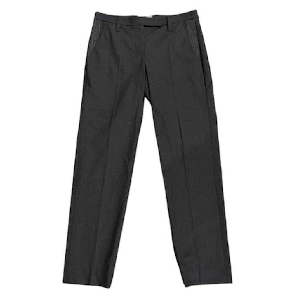 Brunello Cucinelli Virgin Wool Trousers with Beaded Detail New Size 10